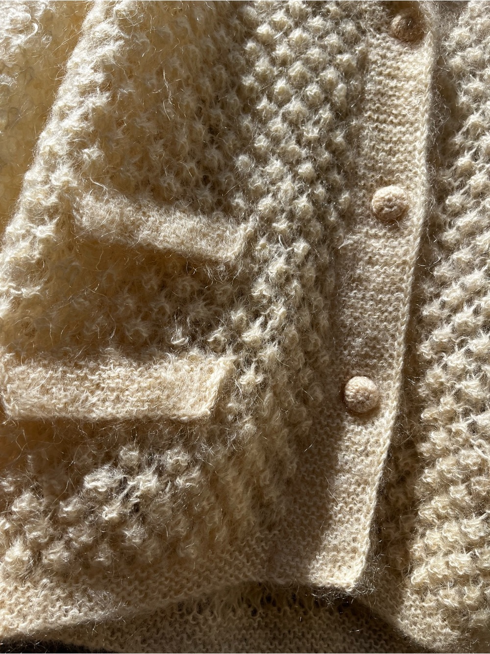 RARE! Vintage 60s Cream Mohair Wool Open-Knit Slouchy Retro Cardigan Sweater L - Picture 15 of 15